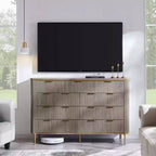 Commode à 9 tiroirs, chiffonnier en bois de 137 cm de large avec poignées métalliques, meuble TV et organiseur de rangement moderne pour chambre et salon