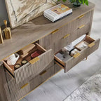 Commode à 9 tiroirs, chiffonnier en bois de 137 cm de large avec poignées métalliques, meuble TV et organiseur de rangement moderne pour chambre et salon