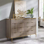 Commode à 9 tiroirs, chiffonnier en bois de 137 cm de large avec poignées métalliques, meuble TV et organiseur de rangement moderne pour chambre et salon