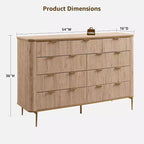 Commode à 9 tiroirs, chiffonnier en bois de 137 cm de large avec poignées métalliques, meuble TV et organiseur de rangement moderne pour chambre et salon
