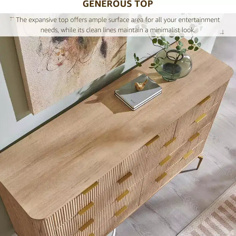 Commode à 9 tiroirs, chiffonnier en bois de 137 cm de large avec poignées métalliques, meuble TV et organiseur de rangement moderne pour chambre et salon