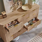 Commode à 9 tiroirs, chiffonnier en bois de 137 cm de large avec poignées métalliques, meuble TV et organiseur de rangement moderne pour chambre et salon