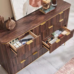 Commode à 9 tiroirs, chiffonnier en bois de 137 cm de large avec poignées métalliques, meuble TV et organiseur de rangement moderne pour chambre et salon