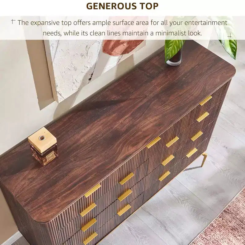 Commode à 9 tiroirs, chiffonnier en bois de 137 cm de large avec poignées métalliques, meuble TV et organiseur de rangement moderne pour chambre et salon