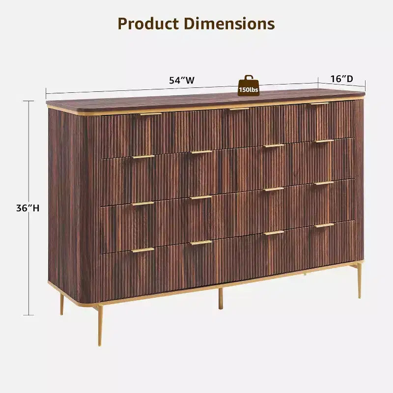 Commode à 9 tiroirs, chiffonnier en bois de 137 cm de large avec poignées métalliques, meuble TV et organiseur de rangement moderne pour chambre et salon