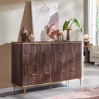 Commode à 9 tiroirs, chiffonnier en bois de 137 cm de large avec poignées métalliques, meuble TV et organiseur de rangement moderne pour chambre et salon