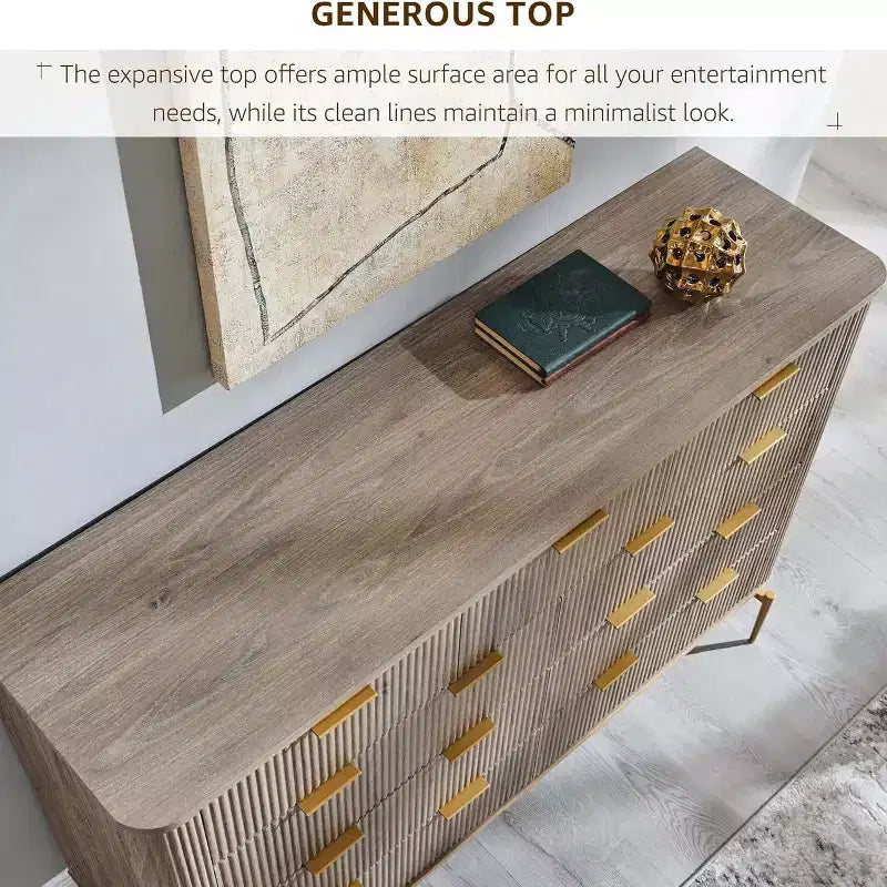 Commode à 9 tiroirs, chiffonnier en bois de 137 cm de large avec poignées métalliques, meuble TV et organiseur de rangement moderne pour chambre et salon