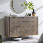 Commode à 9 tiroirs, chiffonnier en bois de 137 cm de large avec poignées métalliques, meuble TV et organiseur de rangement moderne pour chambre et salon