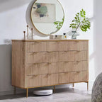 Commode à 9 tiroirs, chiffonnier en bois de 137 cm de large avec poignées métalliques, meuble TV et organiseur de rangement moderne pour chambre et salon