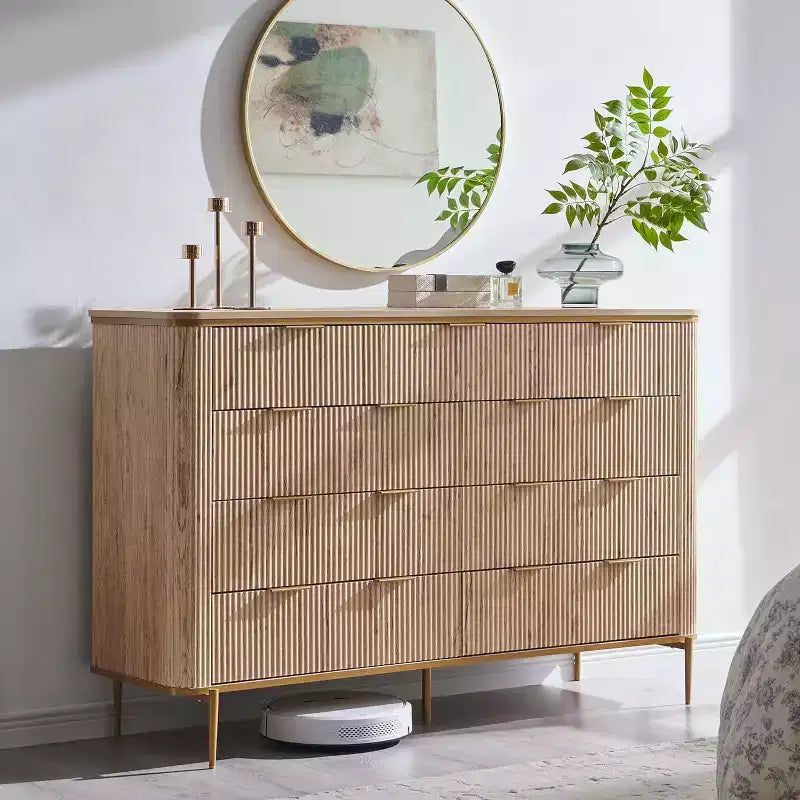 Commode à 9 tiroirs, chiffonnier en bois de 137 cm de large avec poignées métalliques, meuble TV et organiseur de rangement moderne pour chambre et salon