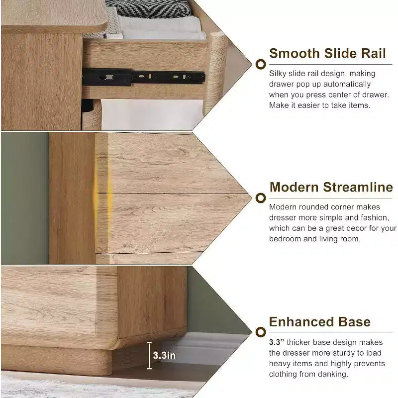 Commode à 5 tiroirs, commode en bois, commode moderne au design profilé courbé, armoire de rangement pour chambre à coucher ou salon