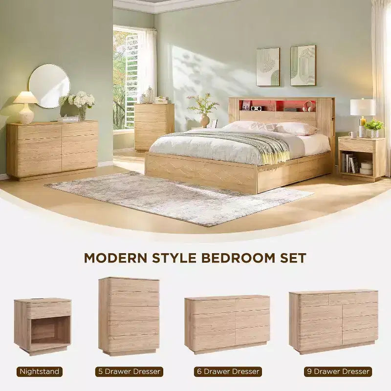 Commode à 5 tiroirs, commode en bois, commode moderne au design profilé courbé, armoire de rangement pour chambre à coucher ou salon