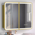 Aris 36x32 LED Medicine Cabinet with Mirror, Wall/Recess Mount Bathroom Cabinet, Dimmable, 3-Mode Light, Anti-Fog, Adjustable Shelves, Gold