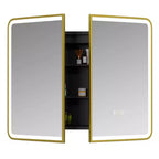 Armoire à pharmacie Aris 36x32 LED avec miroir, armoire de salle de bain murale/encastrée, intensité variable, lumière à 3 modes, anti-buée, étagères réglables, doré