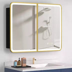 Armoire à pharmacie Aris 36x32 LED avec miroir, armoire de salle de bain murale/encastrée, intensité variable, lumière à 3 modes, anti-buée, étagères réglables, doré