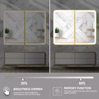 Armoire à pharmacie Aris 36x32 LED avec miroir, armoire de salle de bain murale/encastrée, intensité variable, lumière à 3 modes, anti-buée, étagères réglables, doré