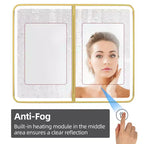 Armoire à pharmacie Aris 36x32 LED avec miroir, armoire de salle de bain murale/encastrée, intensité variable, lumière à 3 modes, anti-buée, étagères réglables, doré
