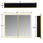 Armoire à pharmacie Aris 36x32 LED avec miroir, armoire de salle de bain murale/encastrée, intensité variable, lumière à 3 modes, anti-buée, étagères réglables, doré