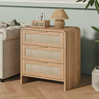 Table de chevet bohème en rotin à 3 tiroirs pour chambre à coucher et salon