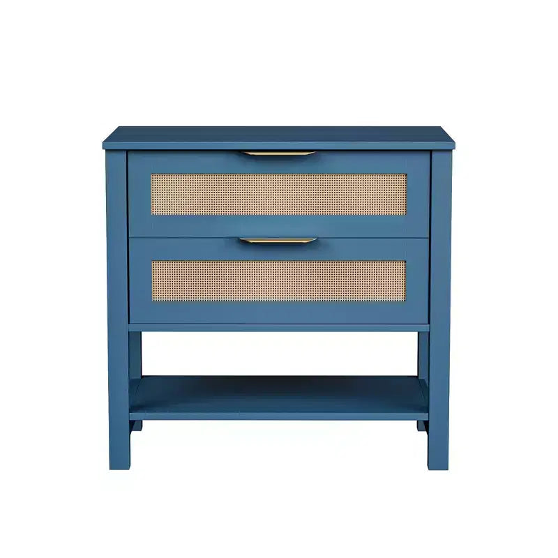 Rattan Boho Rattan 2 Drawer Nightstand for Bedroom Living Room