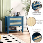 Table de chevet bohème en rotin avec 2 tiroirs pour chambre à coucher ou salon