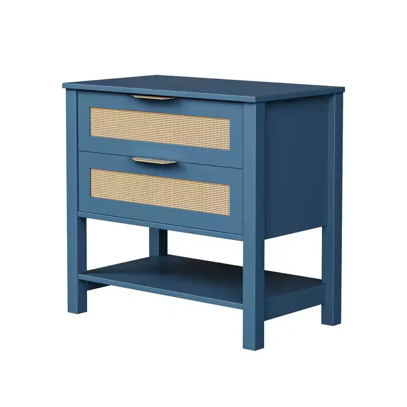 Table de chevet bohème en rotin avec 2 tiroirs pour chambre à coucher ou salon