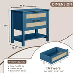 Table de chevet bohème en rotin avec 2 tiroirs pour chambre à coucher ou salon