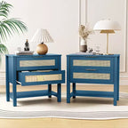 Table de chevet bohème en rotin avec 2 tiroirs pour chambre à coucher ou salon