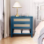 Table de chevet bohème en rotin avec 2 tiroirs pour chambre à coucher ou salon