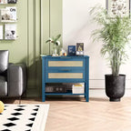 Table de chevet bohème en rotin avec 2 tiroirs pour chambre à coucher ou salon