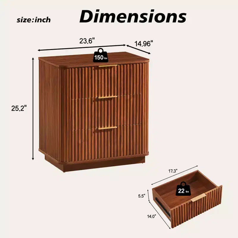 Table de Chevet Moderne Élégante à 3 Tiroirs pour Chambre à Coucher ou Salon