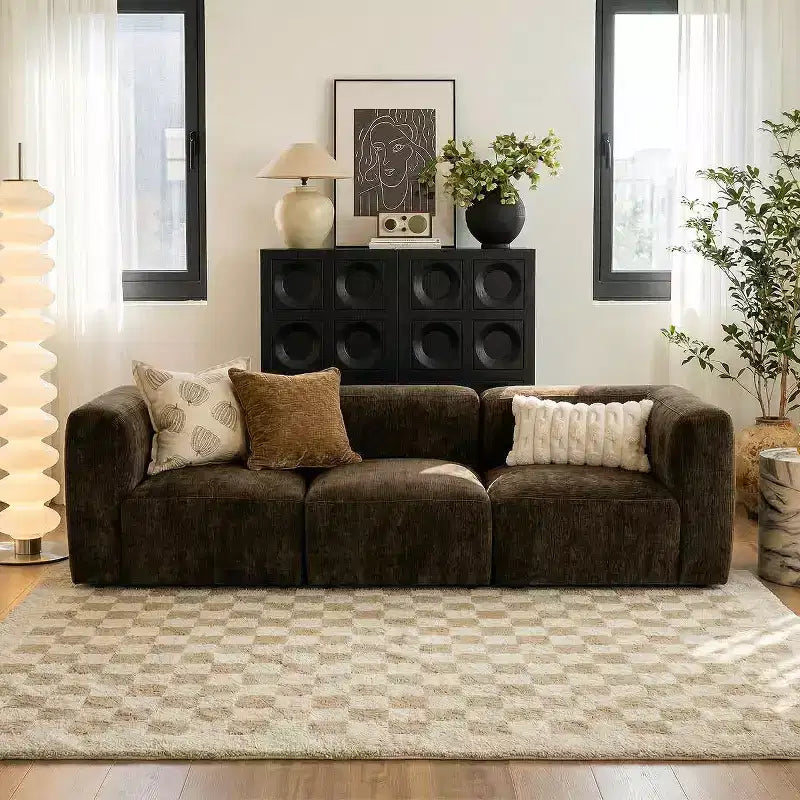 Canapé modulable moderne 101 places, canapé boxy profond en chenille texturée pour le salon - Panipeachy