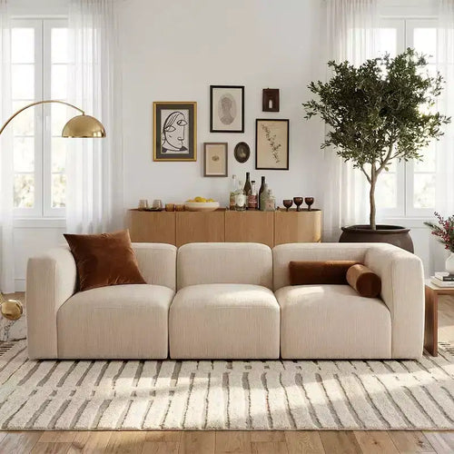 Canapé modulable moderne 101 places, canapé boxy profond en chenille texturée pour le salon - Panipeachy