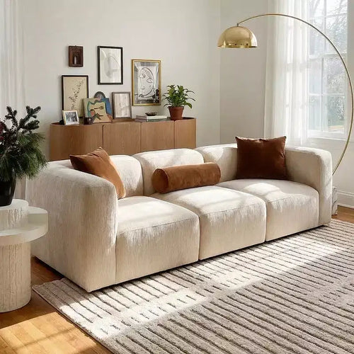 101 Modern Modular Sectional Sofa, 3-Seater Textured Chenille Deep Seat Boxy Couch for Living Room - Panipeachy