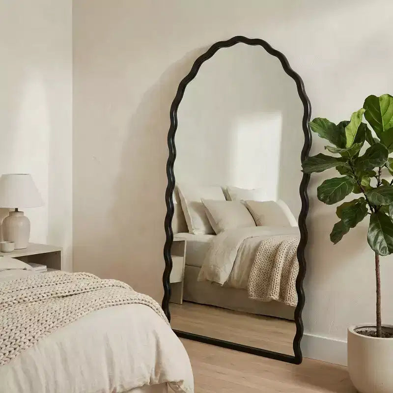 Sophisticated Arched Wall Mirror for Bedroom Decor - Wavy Framed Vanity Mirror for Dorm, Home, Bathroom, or Office - 59