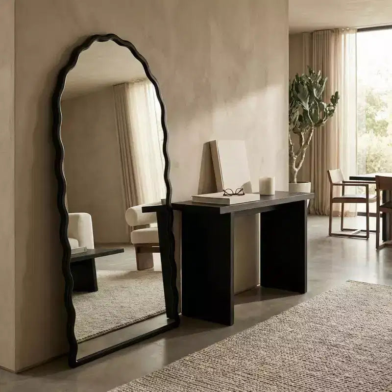 Miroir mural arqué sophistiqué pour la décoration de chambre - Miroir de vanité à cadre ondulé pour dortoir, maison, salle de bain ou bureau - 59