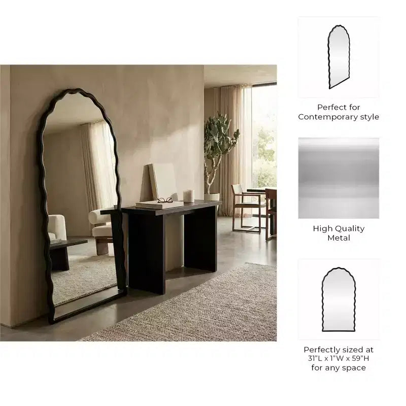 Miroir mural arqué sophistiqué pour la décoration de chambre - Miroir de vanité à cadre ondulé pour dortoir, maison, salle de bain ou bureau - 59