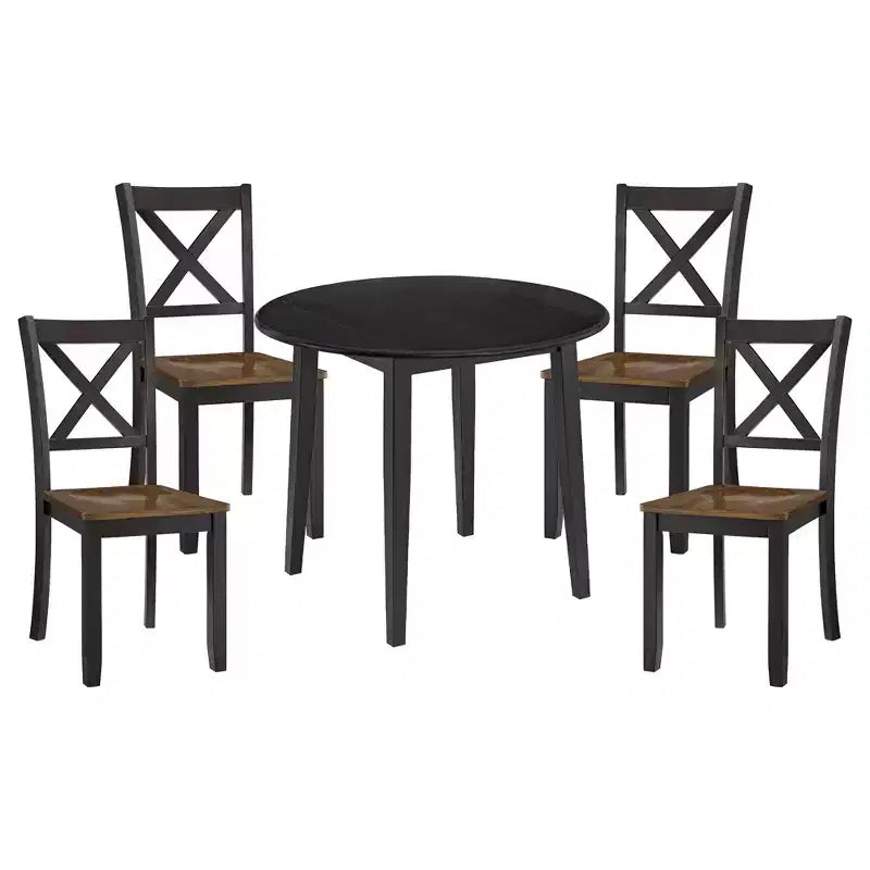 ROME + OAK Drop Leaf Table with Set of 4 X-Back Chairs, Wooden Dining Set, Black