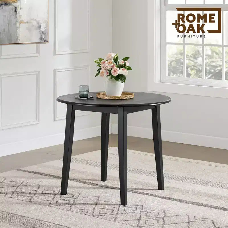Table à abattants ROME + OAK avec un lot de 4 chaises à dossier croisé, Ensemble de salle à manger en bois, Noir