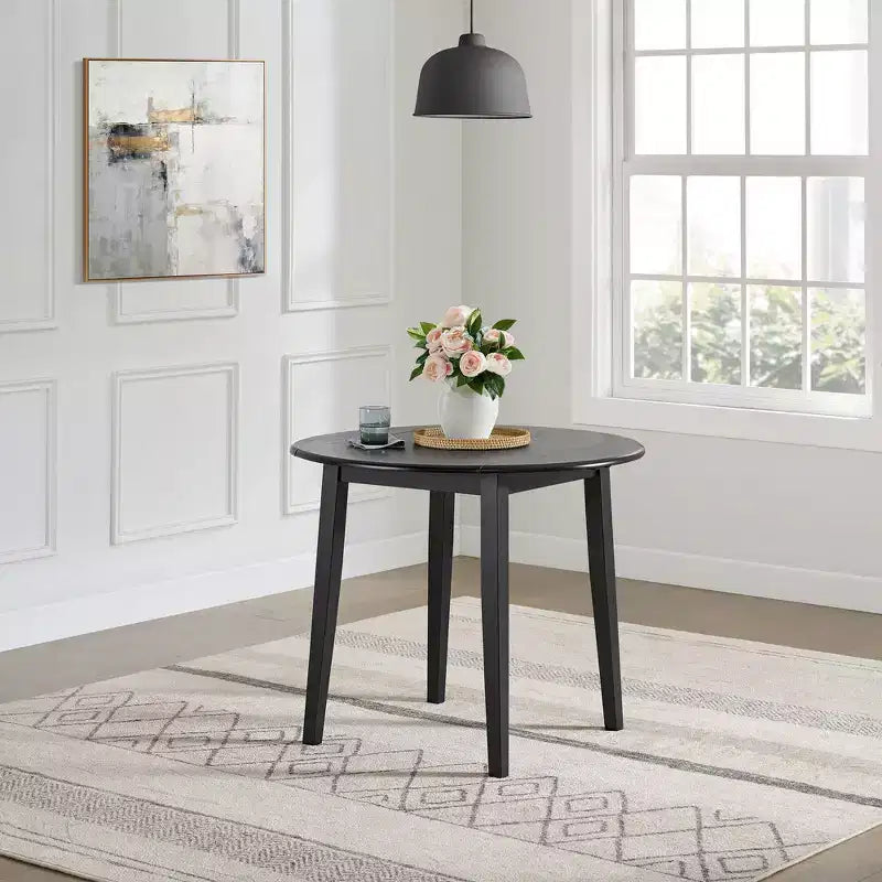 Table à abattants ROME + OAK avec un lot de 4 chaises à dossier croisé, Ensemble de salle à manger en bois, Noir
