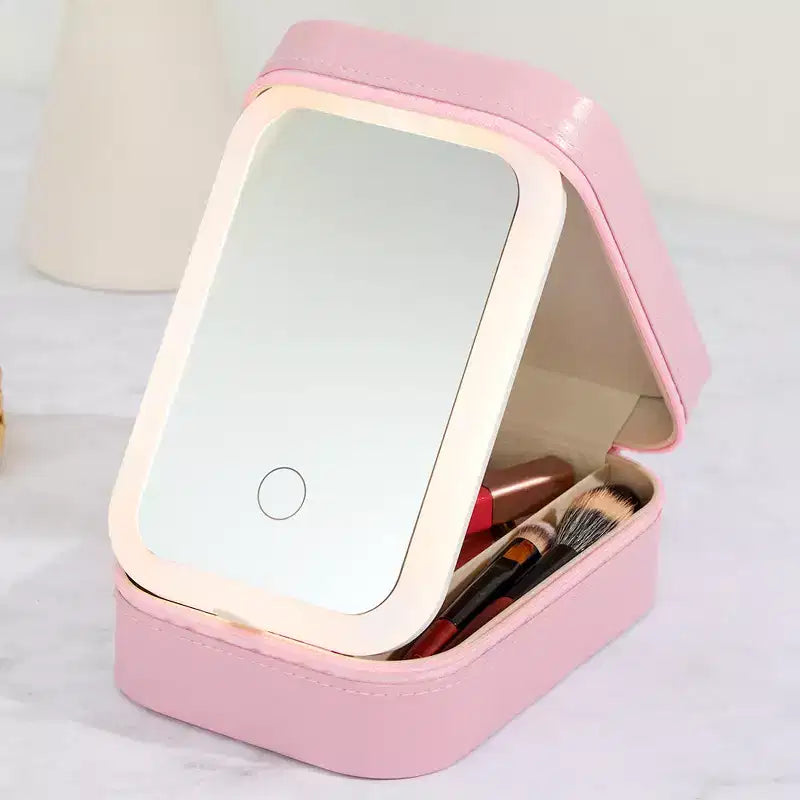The Lakeside Collection Travel Cosmetic and Makeup Case with LED Mirror -
