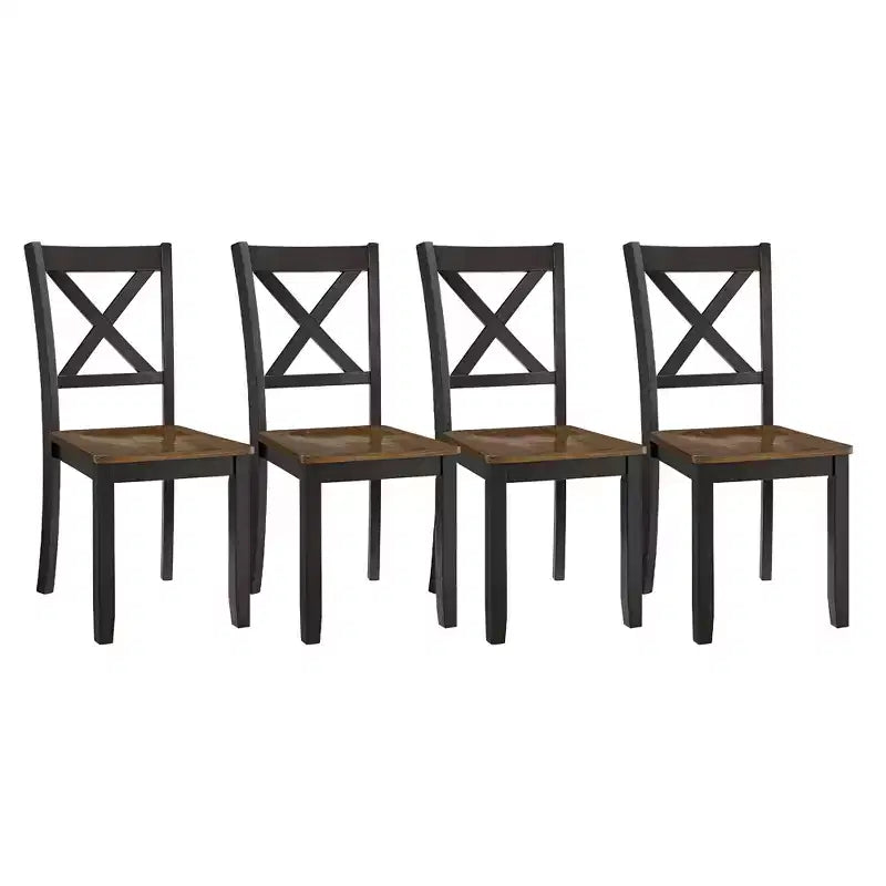 ROME + OAK X-Back Farmhouse Wooden Kitchen Dining Chair in Black/Brown, Set of 4