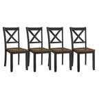 ROME + OAK X-Back Farmhouse Wooden Kitchen Dining Chair in Black/Brown, Set of 4
