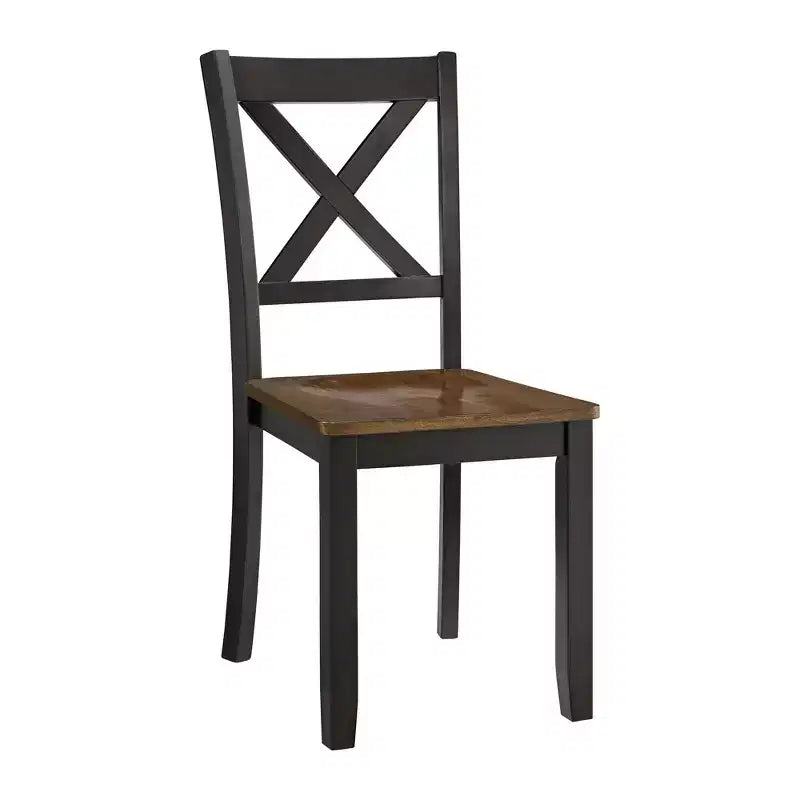 Chaise de salle à manger en bois fermier avec dossier en X ROME + OAK, noir/marron, lot de 4