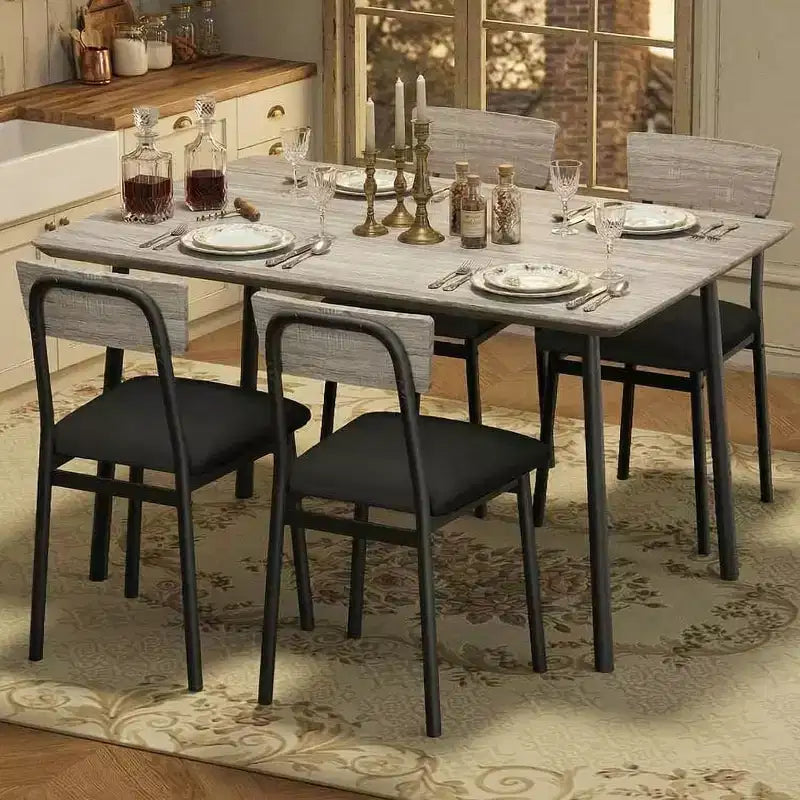 Ensemble de salle à manger 5 pièces en bois pour 4 personnes, plateau biseauté et chaises rembourrées, meubles de cuisine compacts pour la maison et l'appartement.