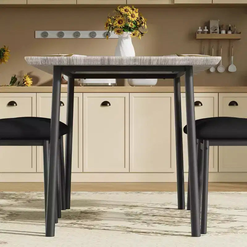 Ensemble de salle à manger 5 pièces en bois pour 4 personnes, plateau biseauté et chaises rembourrées, meubles de cuisine compacts pour la maison et l'appartement.