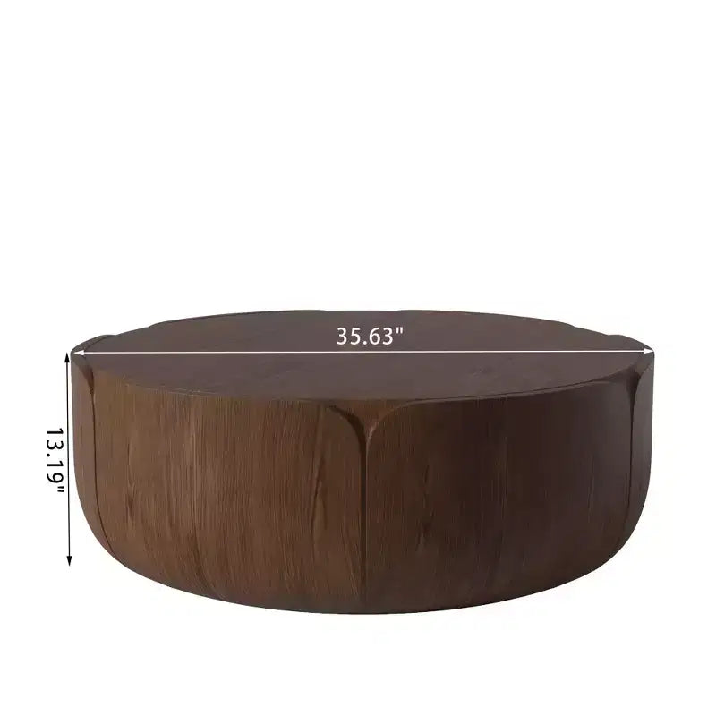 Table basse de 35,63 po, ronde, extérieure et intérieure, table d'appoint à tambour moderne en bois.