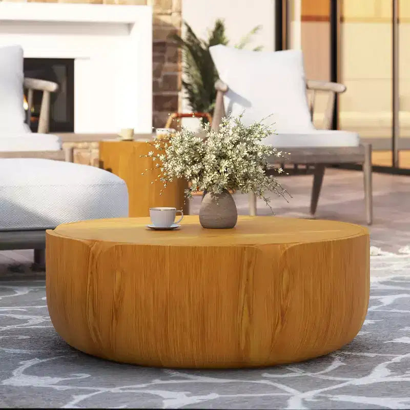 Table basse de 35,63 po, ronde, extérieure et intérieure, table d'appoint à tambour moderne en bois.
