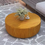 Table basse de 35,63 po, ronde, extérieure et intérieure, table d'appoint à tambour moderne en bois.