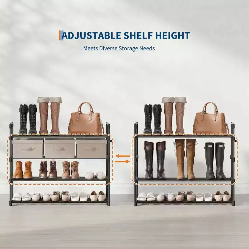 Étagère à chaussures mince à 3/4 niveaux, organisateur de chaussures réglable peu encombrant avec cadre en métal et étagères en tissu non tissé pour entrée, placard, chambre à coucher